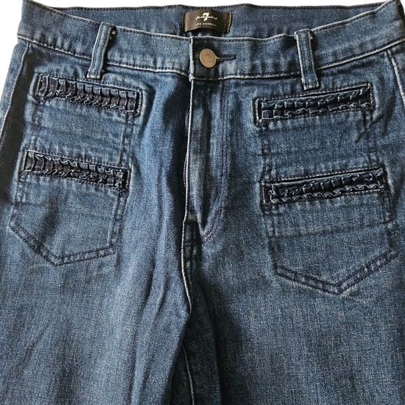 7 For All Mankind Georgia Pleated Pocket Flare Frayed Hem Jeans 27 Dark Winona 4 - Picture 4 of 14